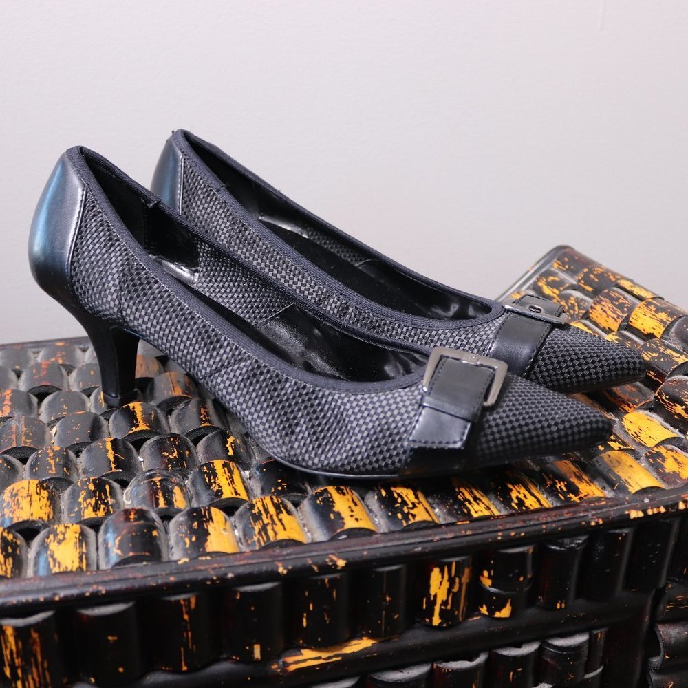 Anne Klein Pointed Kitten Heel Pumps Buckle